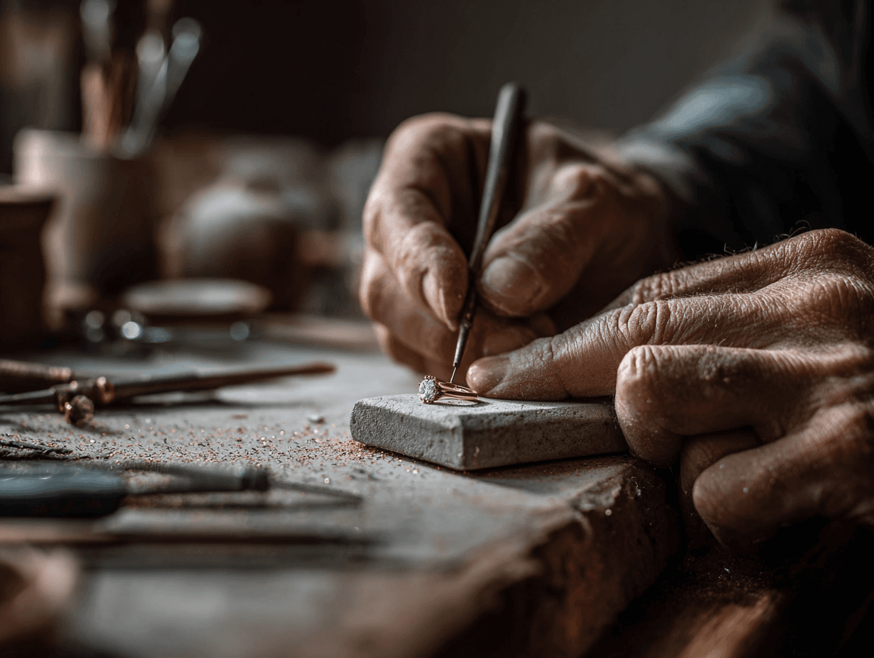 Artisan hands crafting jewelry with traditional tools
